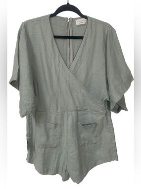 Flannel Brand Linen Romper Playsuit Medium Large Green Boho Beach Australia